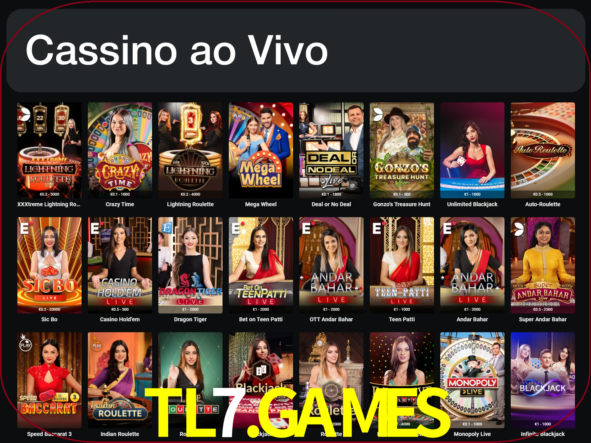Jogue jogos de cassino com um verdadeiro dealer.